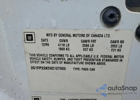 1997 Chevrolet Camaro Base z USA, uszkodzony, nr VIN 2G1FP22K5V2127003